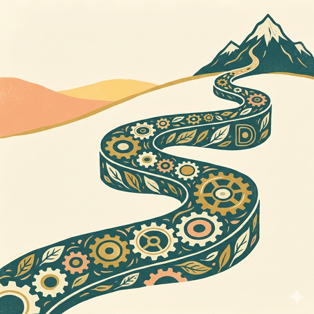 Illustration of a winding road and mountain